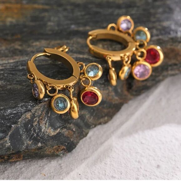 #46 Colorful Zircon Hoop Earrings - Picture 1 of 6